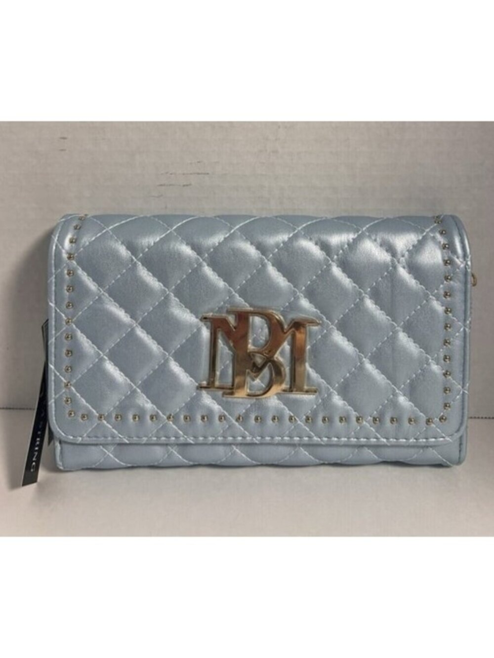 Badgley Mischka BMH-001 Blue Metal Quilted Handbag One Size NWT